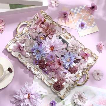 Thiccywoov 80 Pcs Assorted Fake Flower Heads Mini Artificial Flower Heads Bulk Silk Faux Daisy for Crafts Fake Peony Rose for Wedding Party Wreath Home Decoration(Purple)