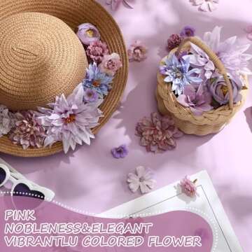 Thiccywoov 80 Pcs Assorted Fake Flower Heads Mini Artificial Flower Heads Bulk Silk Faux Daisy for Crafts Fake Peony Rose for Wedding Party Wreath Home Decoration(Purple)