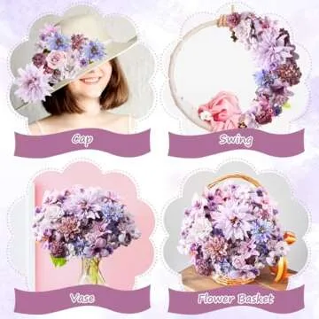 Thiccywoov 80 Pcs Assorted Fake Flower Heads Mini Artificial Flower Heads Bulk Silk Faux Daisy for Crafts Fake Peony Rose for Wedding Party Wreath Home Decoration(Purple)