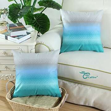 CaliTime Pack of 2 Cozy Fleece Throw Pillow Cases Covers for Couch Bed Sofa Farmhouse Modern Gradient Ombre Rainbow Stripes 18 X 18 Inches Gray to Teal
