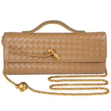 XINGFENGSU Woven Evening Bag Clutch Purses For Women, Woven Leather Crossbody Bag Purse For Women Wi...