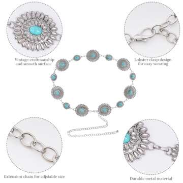 Western Oval Concho Chain Belt by Topbuti for Women