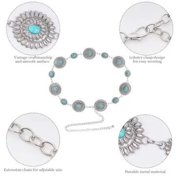 Western Oval Concho Chain Belt by Topbuti for Women