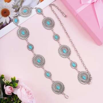 Western Oval Concho Chain Belt by Topbuti for Women