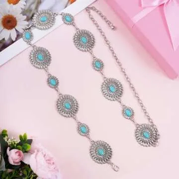 Western Oval Concho Chain Belt by Topbuti for Women