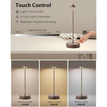 SHANGCAI Cordless Table Lamps Rechargeable, 6000mAh Battery Operated LED Desk Lamp Outdoor Waterproof Portable Touch Dimmable Table Night Light for Patio Restaurant Dining Home Rust