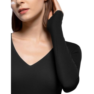 PUMIEY Body Suit for Women V Neck Long Sleeve Bodysuit Sexy T Shirts Going Out Tops, Jet Black Small