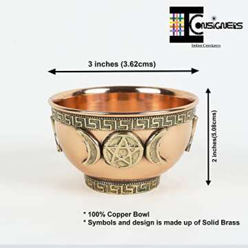 Indian Consigners Small Altar Witchcraft Serving, Offering or Smudging Bowl (Triple Moon Bowl)