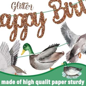 Mallard Duck Happy Birthday Banners Duck Hunting Birthday Decorations Mallard Duck Birthday Party Banner Hunting Theme Birthday Decor for Lucky Duck Baby Shower Supplies