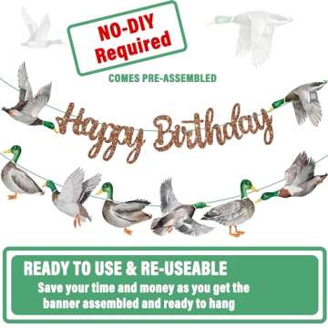 Mallard Duck Happy Birthday Banners Duck Hunting Birthday Decorations Mallard Duck Birthday Party Banner Hunting Theme Birthday Decor for Lucky Duck Baby Shower Supplies