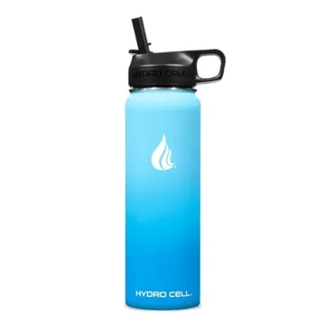 HYDRO CELL Stainless Steel Insulated Water Bottle with Straw - For Cold & Hot Drinks - Metal Vacuum Flask with Screw Cap and Modern Leakproof Sport Thermos for Kids & Adults (Sky/Blue 24oz)