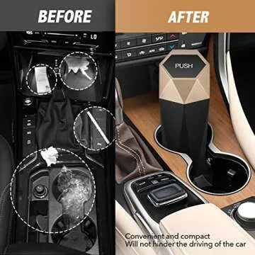 SZEOF Car Trash Can with Lid,Portable Vehicle Auto Car Garbage Can,Diamond Design Mini Garbage Bin for Automotive Car, Home, Office, Kitchen, Bedroom(1 Pack,Gold)