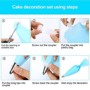 34Pcs Piping Bags and Tips Set, Bake Cake Decorating Kit with 24 Stainless Steel Tips, 2 Reusable Silicone Pastry Bags, 3 Icing Smoother, 2 Couplers, 2 Frosting Bags Ties and 1Pipe Brush