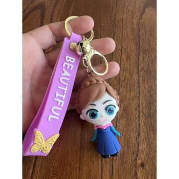 MARALICIA Keychain 3D Beautiful-Princess Pendant Accessories for Backpack, Handbag, Purse Charms for Girls. (Anna-02)