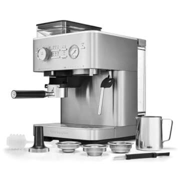 KitchenAid Semi Automatic Espresso Machine with Burr Grinder, 2.5L, Brushed Stainless Steel, KES6551SX