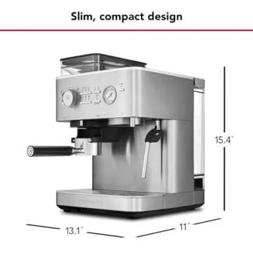 KitchenAid Semi Automatic Espresso Machine with Burr Grinder, 2.5L, Brushed Stainless Steel, KES6551SX