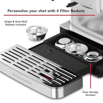 KitchenAid Semi Automatic Espresso Machine with Burr Grinder, 2.5L, Brushed Stainless Steel, KES6551SX