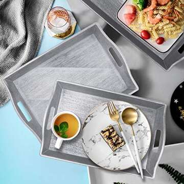 Set of 3 Large Serving Trays w/Handles - Perfect for Any Occasion