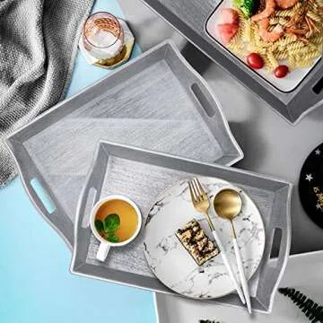 Set of 3 Large Serving Trays w/Handles - Perfect for Any Occasion