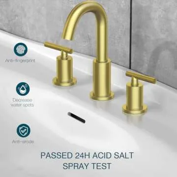 TRUSTMI Brushed Gold Bathroom Faucet 3 Hole Widespread 2-Handle 8 Inch Brass Bathroom Sink Faucet wi...