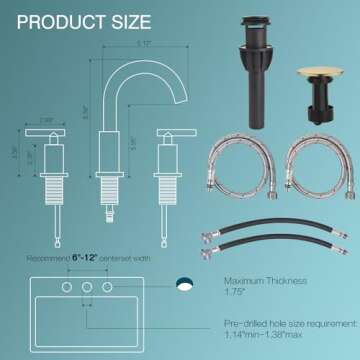 TRUSTMI Brushed Gold Bathroom Faucet 3 Hole Widespread 2-Handle 8 Inch Brass Bathroom Sink Faucet with Overflow Pop Up Drain and cUPC Waterlines
