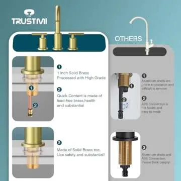 TRUSTMI Brushed Gold Bathroom Faucet 3 Hole Widespread 2-Handle 8 Inch Brass Bathroom Sink Faucet with Overflow Pop Up Drain and cUPC Waterlines