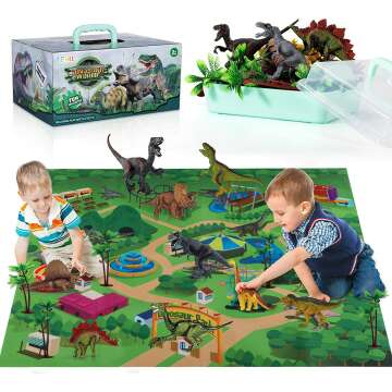 Dinosaur Toys for Kids 3-5 with Play Mat & Trees