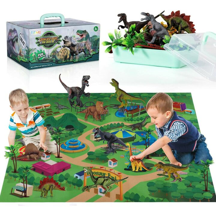 Dinosaur Toys for Kids 3-5 with Play Mat & Trees
