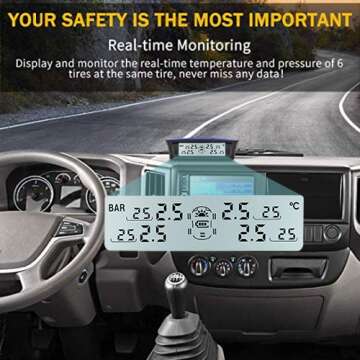 Tymate RV Tire Pressure Monitoring System M12-3 - Solar Charge, 5 Alarm Modes, Auto Sleep Mode, Tire...