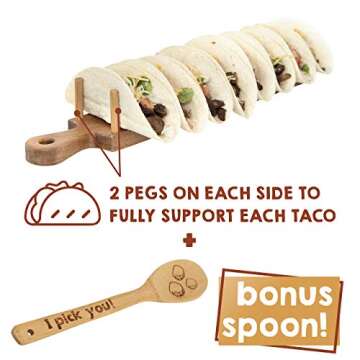Trendy Together Wooden Taco Holder Tray Stand – Rack Holds 8 Soft or Hard Shell Tacos – Great for Tortillas, Burritos, Home, Parties & Restaurants
