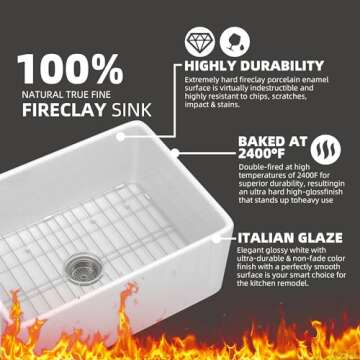 ZUAGCO Small Farmhouse Sink 24 X18 White Fireclay Apron Front Farm Sink Undermount Kitchen Sinks Dee...