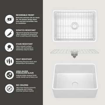 ZUAGCO Small Farmhouse Sink 24 X18 White Fireclay Apron Front Farm Sink Undermount Kitchen Sinks Deep Single Bowl Drop in Modern Sink For Kitchen with Protective Bottom Grid and Strainer