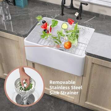 ZUAGCO Small Farmhouse Sink 24 X18 White Fireclay Apron Front Farm Sink Undermount Kitchen Sinks Deep Single Bowl Drop in Modern Sink For Kitchen with Protective Bottom Grid and Strainer