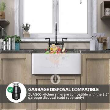 ZUAGCO Small Farmhouse Sink 24 X18 White Fireclay Apron Front Farm Sink Undermount Kitchen Sinks Deep Single Bowl Drop in Modern Sink For Kitchen with Protective Bottom Grid and Strainer