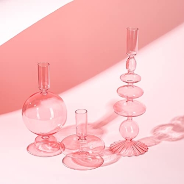 Elegant 3 Pcs Glass Taper Candle Holders for Home Decor