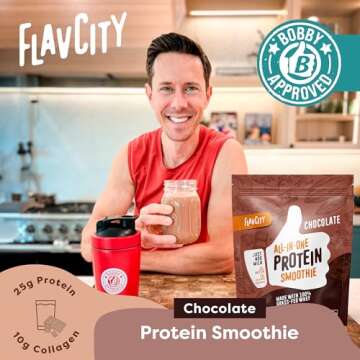 FlavCity Protein Powder Smoothie, Chocolate - 100% Grass-Fed Whey Protein Smoothie with Collagen (25g of Protein) - Gluten Free & No Added Sugars (40.42 oz)