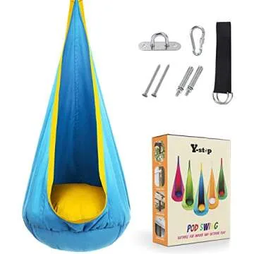 Y- STOP Kids Pod Swing Chair with Sensory Pocket and Pillow