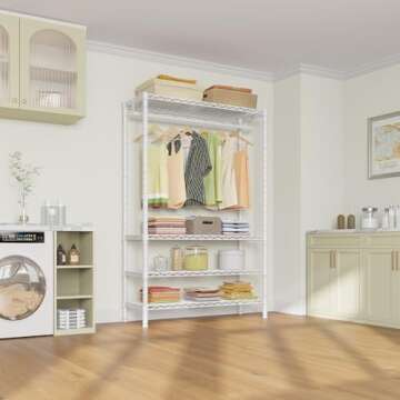 VIPEK V1S Wire Garment Rack 4 Tiers Heavy Duty Clothes Rack for Hanging Clothes Freestanding Closet Clothing Rack with 4 Adjustable Shelves, 35.4" L X 15.7" W X 70.9" H, Max Load 500LBS, White