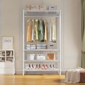 VIPEK V1S Wire Garment Rack 4 Tiers Heavy Duty Clothes Rack for Hanging Clothes Freestanding Closet Clothing Rack with 4 Adjustable Shelves, 35.4" L X 15.7" W X 70.9" H, Max Load 500LBS, White