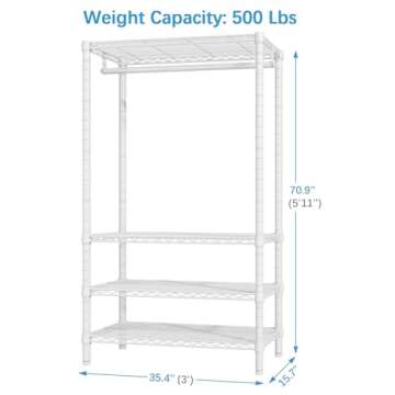 VIPEK V1S Wire Garment Rack 4 Tiers Heavy Duty Clothes Rack for Hanging Clothes Freestanding Closet Clothing Rack with 4 Adjustable Shelves, 35.4" L X 15.7" W X 70.9" H, Max Load 500LBS, White