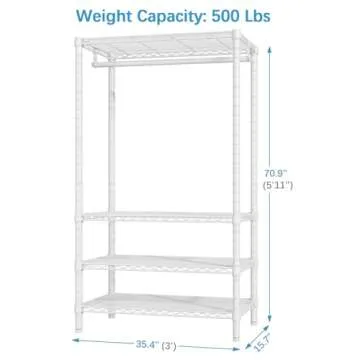 VIPEK V1S Wire Garment Rack 4 Tiers Heavy Duty Clothes Rack for Hanging Clothes Freestanding Closet Clothing Rack with 4 Adjustable Shelves, 35.4" L X 15.7" W X 70.9" H, Max Load 500LBS, White