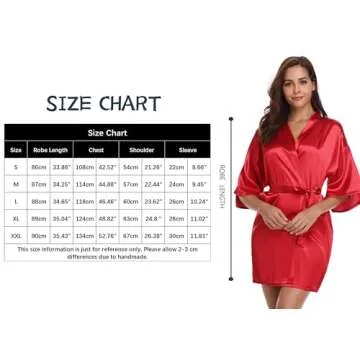 Vlazom Women's Kimono Robes Short Satin Silk Bridal Party Robe with Oblique V-Neck Wine Red