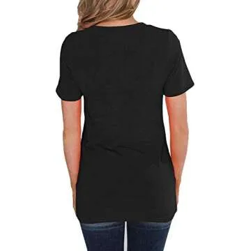 Womens Short Sleeves Casual Loose V Neck T Shirts Basic Tops Leopard Pocket Black M