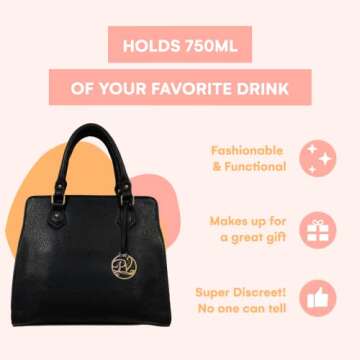 PortoVino Roma Handbag - Fashionable Wine Purse with Hidden Spout, Insulated Drink Purse Compartment...