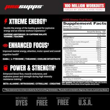 PROSUPPS® Mr. Hyde® Xtreme Pre-Workout Powder Energy Drink - Intense Sustained Energy, Pumps & Focus with Beta Alanine, Creatine & Nitrosigine, (30 Servings, Fruit Punch)