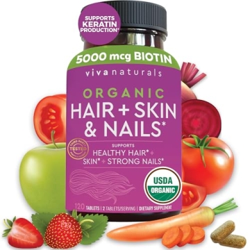 Hair Skin and Nails Vitamins for Women - Vegetarian-Friendly Organic Biotin Vitamins for Hair Skin N...
