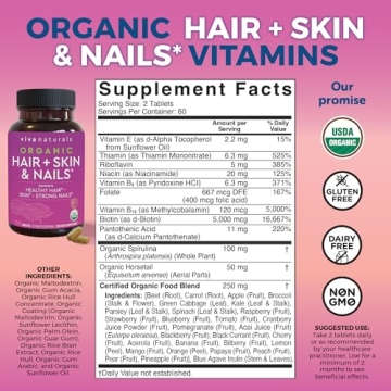 Hair Skin and Nails Vitamins for Women - Vegetarian-Friendly Organic Biotin Vitamins