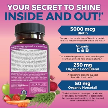 Hair Skin and Nails Vitamins for Women - Vegetarian-Friendly Organic Biotin Vitamins