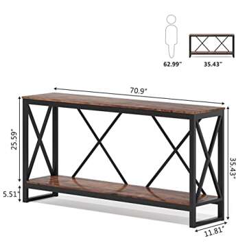 Tribesigns 70.9 Inch Extra Long Console Table, Industrial Narrow Sofa Entry Behind Couch with Open Storage Shelf. Rustic Entryway/Hallway for Living Room, Vintage Brown