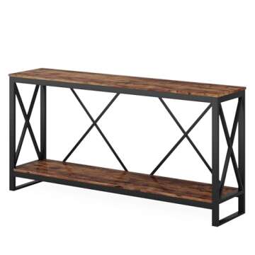 Tribesigns 70.9 Inch Extra Long Console Table, Industrial Narrow Sofa Entry Behind Couch with Open Storage Shelf. Rustic Entryway/Hallway for Living Room, Vintage Brown